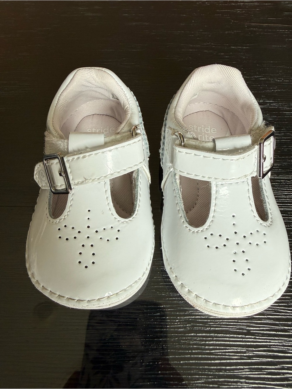 Stride Rite White Patent T-Strap Baby Shoes